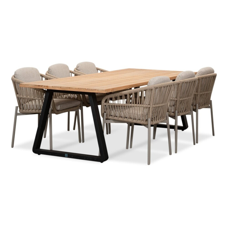 Elena/Rico zand dining tuinset | 6 personen | teakhout + aluminium | 240cm afbeelding 1