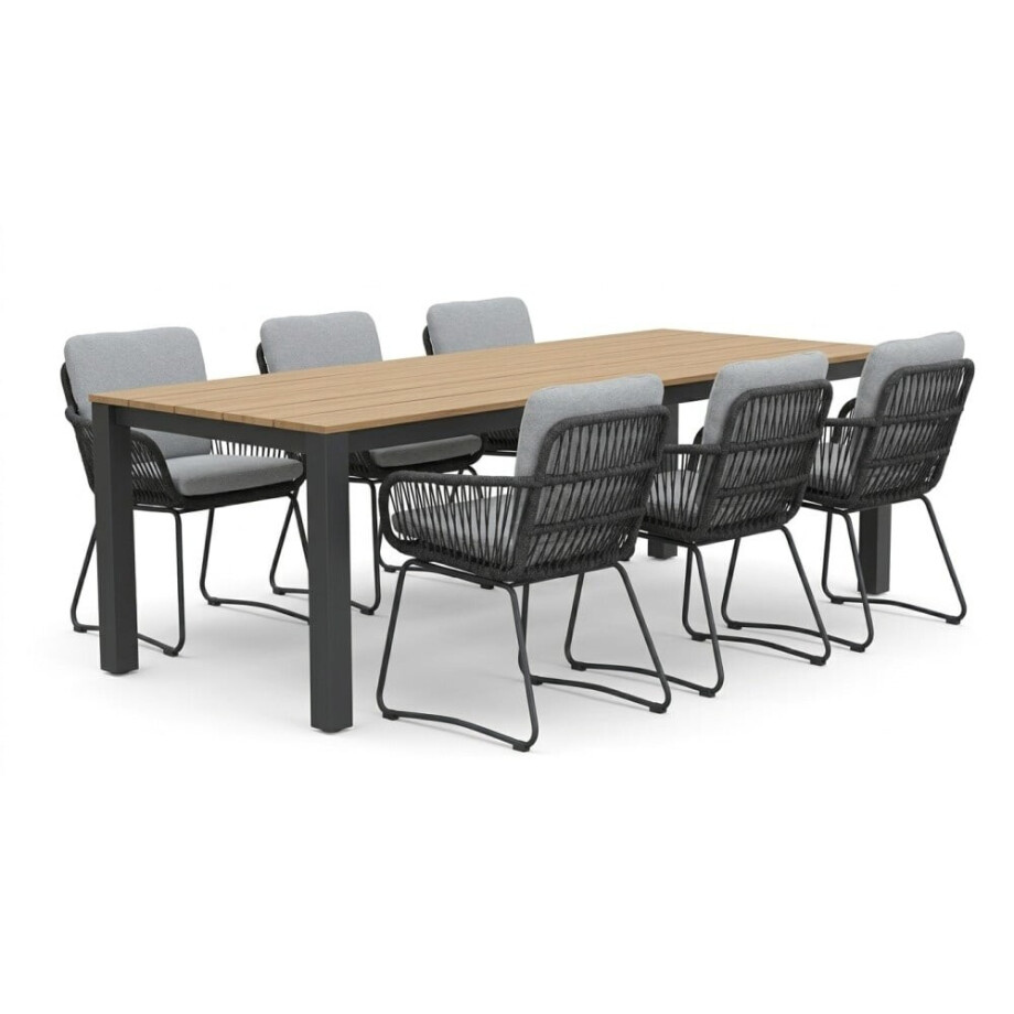 Manhattan antraciet/Harper Stone Grey dining tuinset | 6 personen | polywood + touw | 240cm afbeelding 1