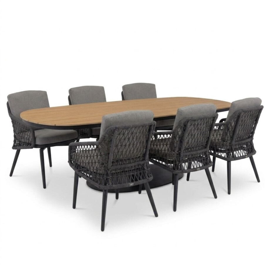 Panama/Vedra antraciet dining tuinset | 6 personen | polywood + touw | 260cm afbeelding 1