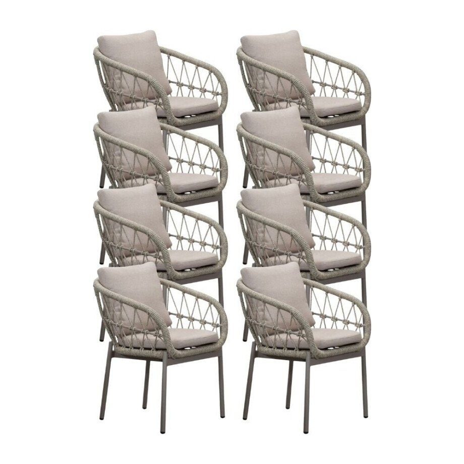 Dakota dining tuinstoel set van 8 | touw + aluminium | beige afbeelding 1
