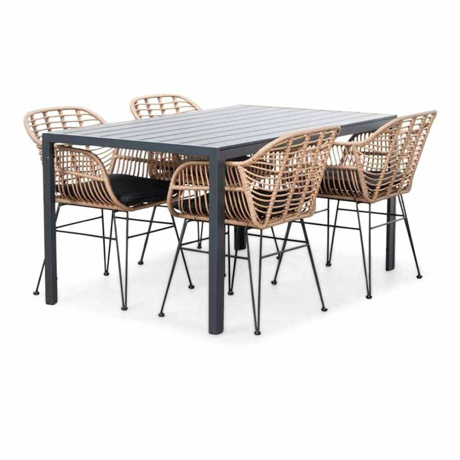 Manchester/Lola dining tuinset | 4 personen | aluminium + wicker | 150cm afbeelding 1