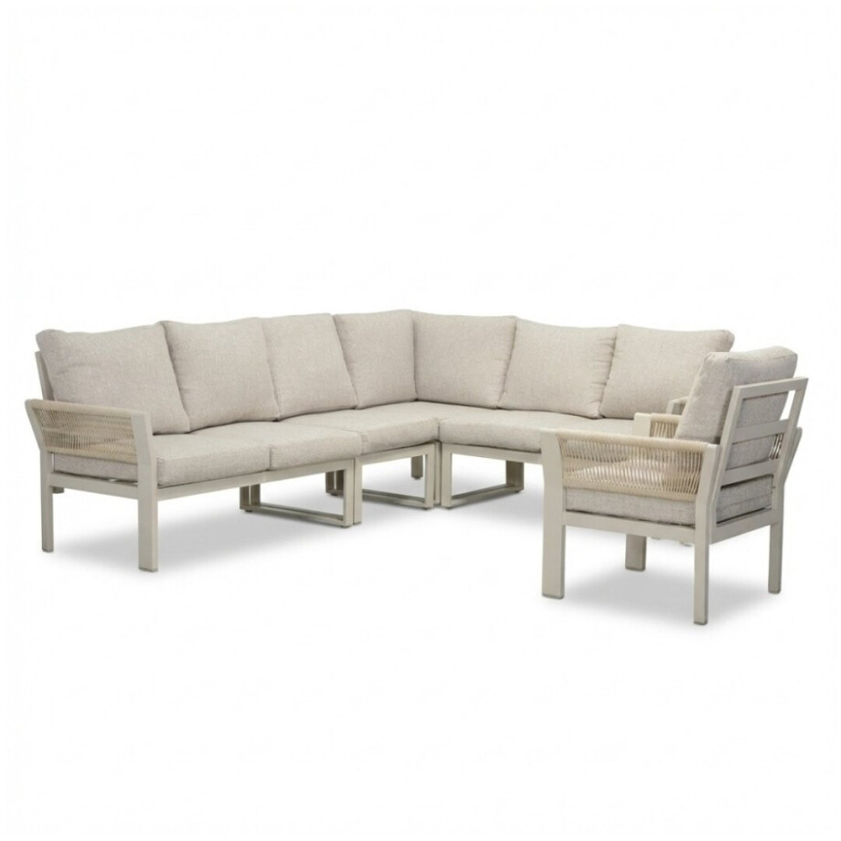 Venezia hoek loungeset incl. stoel 7 personen | aluminium + touw | beige | 5-delig - 267x207cm afbeelding 1