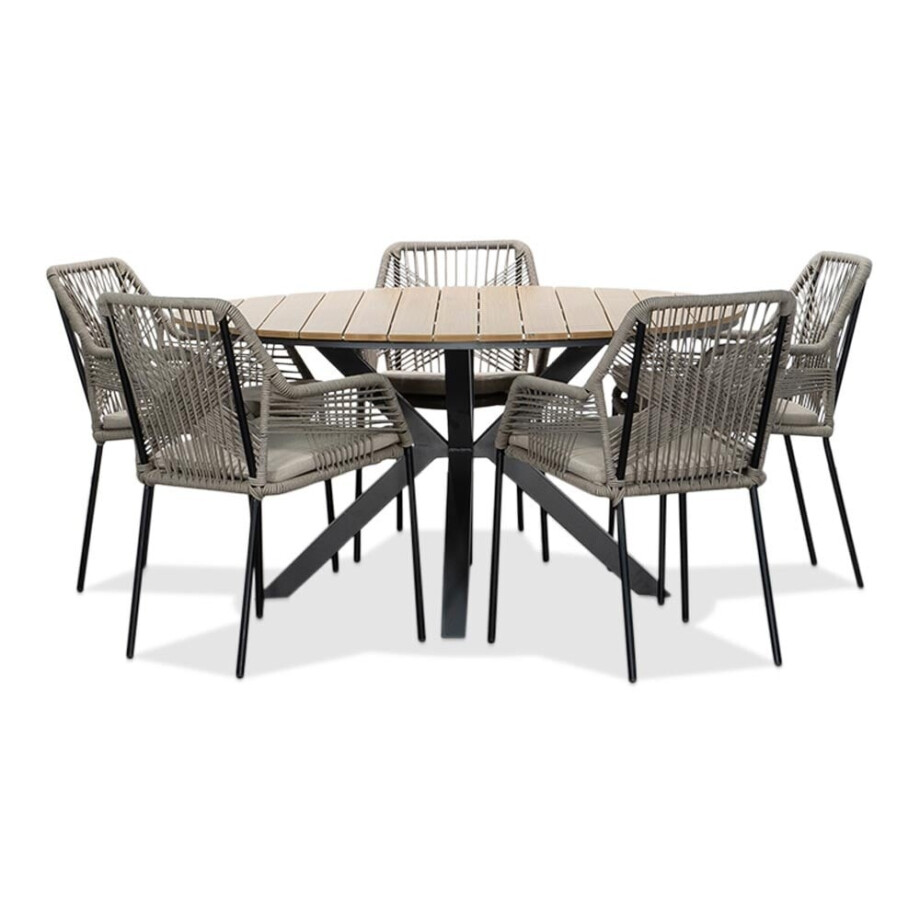 Cervo/Seville zand dining tuinset | 5 personen | polywood + touw | 144cm afbeelding 1