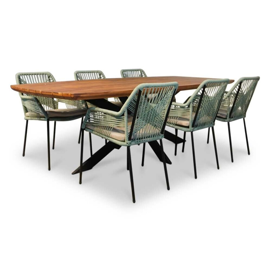 Salo/Seville mint dining tuinset | 6 personen | hardhout + touw | 240cm afbeelding 1