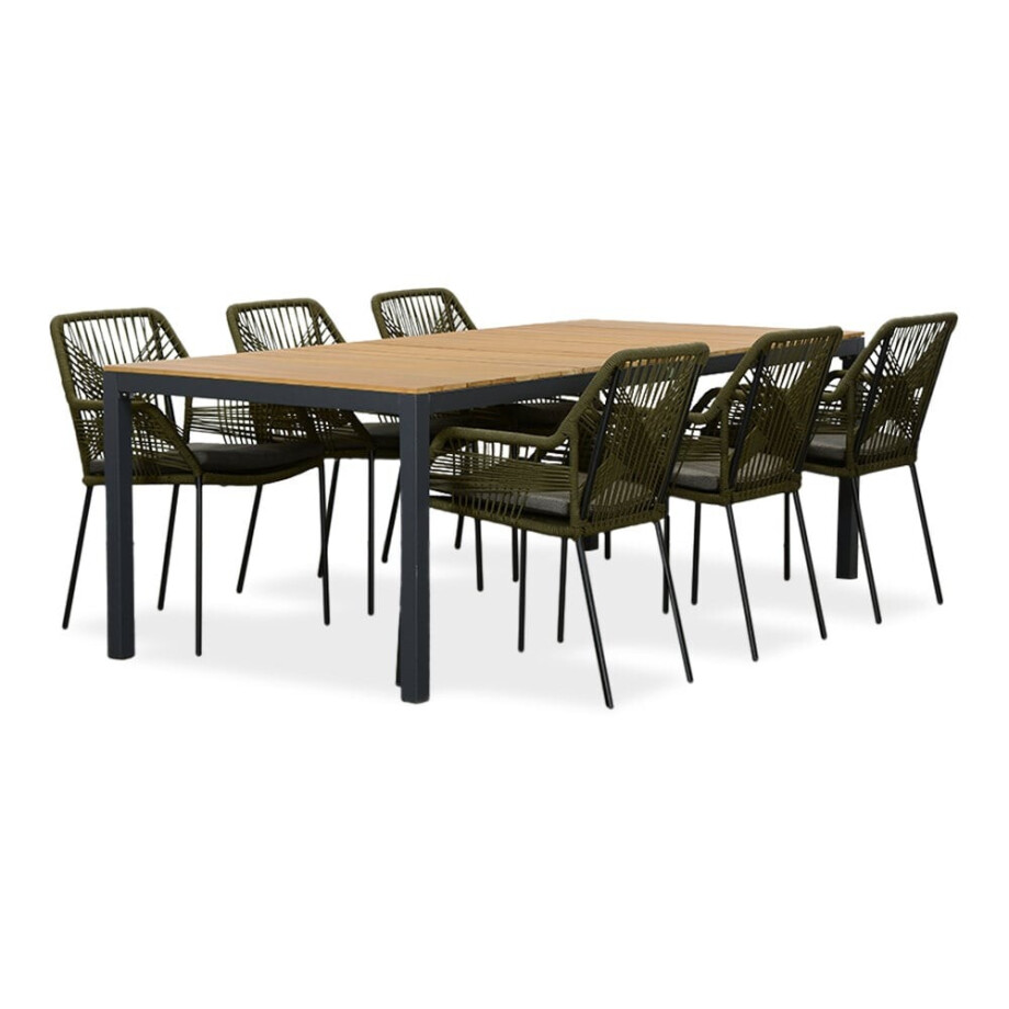 Delta/Seville olijfgroen dining tuinset | 6 personen | teakhout + aluminium | 220cm Delta/Seville olijfgroen dining tuinset | 6 personen | teakhout + aluminium | 220cm afbeelding 1