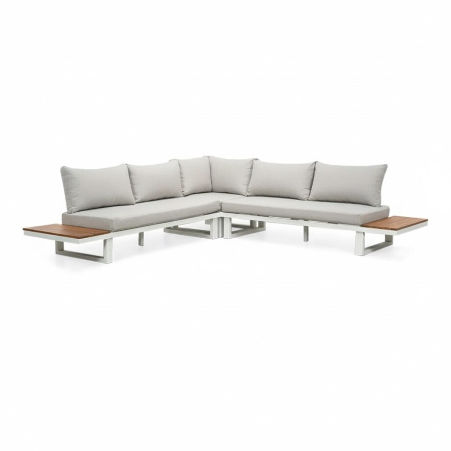 Canyon hoek loungeset 5 personen | aluminium + hardhout | wit/Light Teaklook  | 4-delig - 288x288cm afbeelding 1