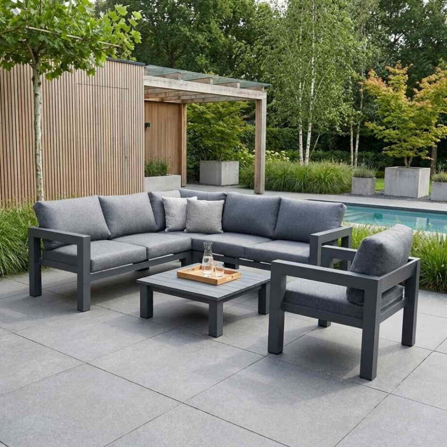 Toronto hoek loungeset met stoel 6 personen | aluminium | antraciet | 4-delig - 220x220cm afbeelding 1