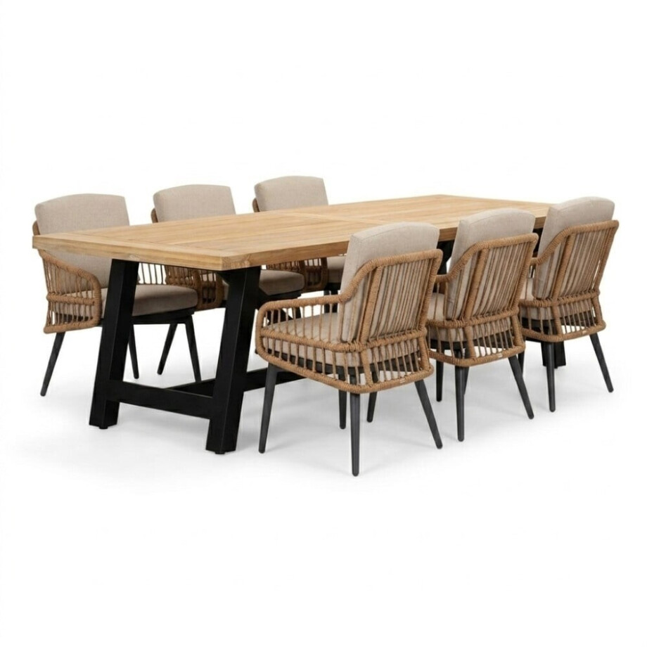 James/Alicante zand dining tuinset | 6 personen | teakhout + wicker | 260cm afbeelding 1