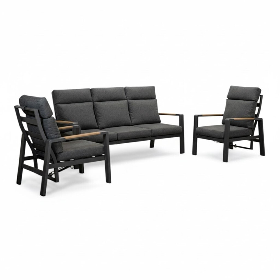 Manhattan stoel-bank loungeset - verstelbaar 4 personen | aluminium + polywood | antraciet | 4-delig afbeelding 1