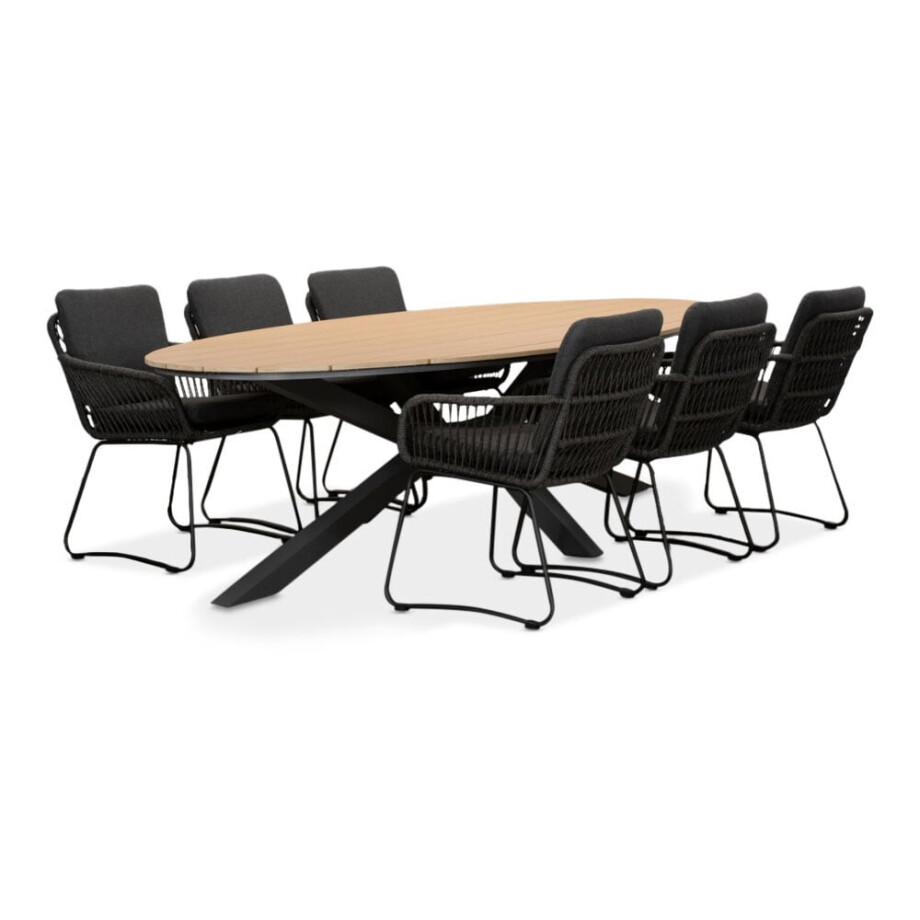 Dallas antraciet/Harper Lava Grey dining tuinset | 6 personen | polywood + touw | 220cm afbeelding 1
