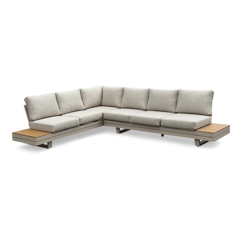Vegas hoek loungeset-links 6 personen | aluminium + polywood | beige | 4-delig - 311x230cm afbeelding 1