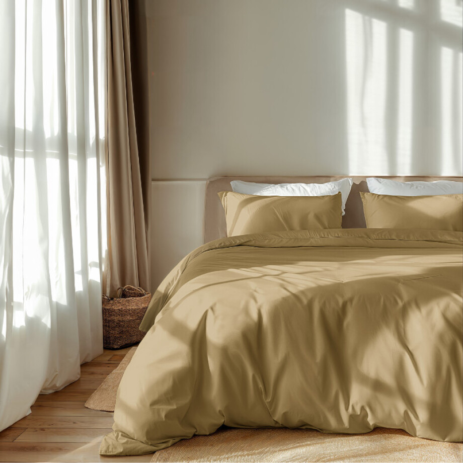 Dekbedovertrek Luna Uni - Lits-Jumeaux (240x220 cm) - Geel Microvezel - Dessin: Effen - Luna Bedding - Dekbed-Discounter.nl afbeelding 