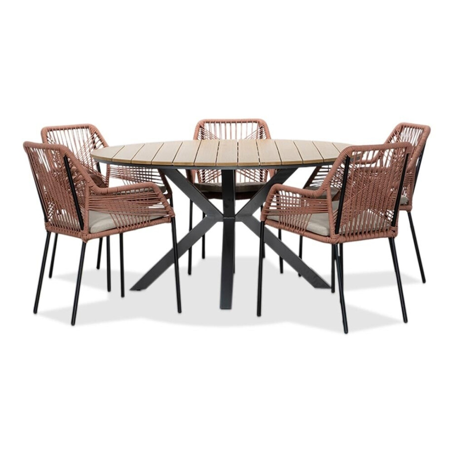 Cervo/Seville terra dining tuinset | 5 personen | polywood + touw | 144cm afbeelding 1