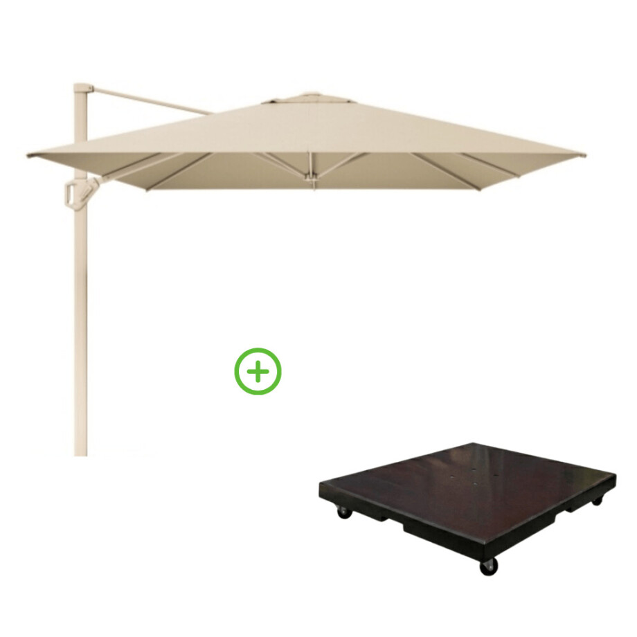 Challenger T² zweefparasol - premium doek | 350x260cm met Monza parasolvoet 90kg | Champagne/Teak look afbeelding 1