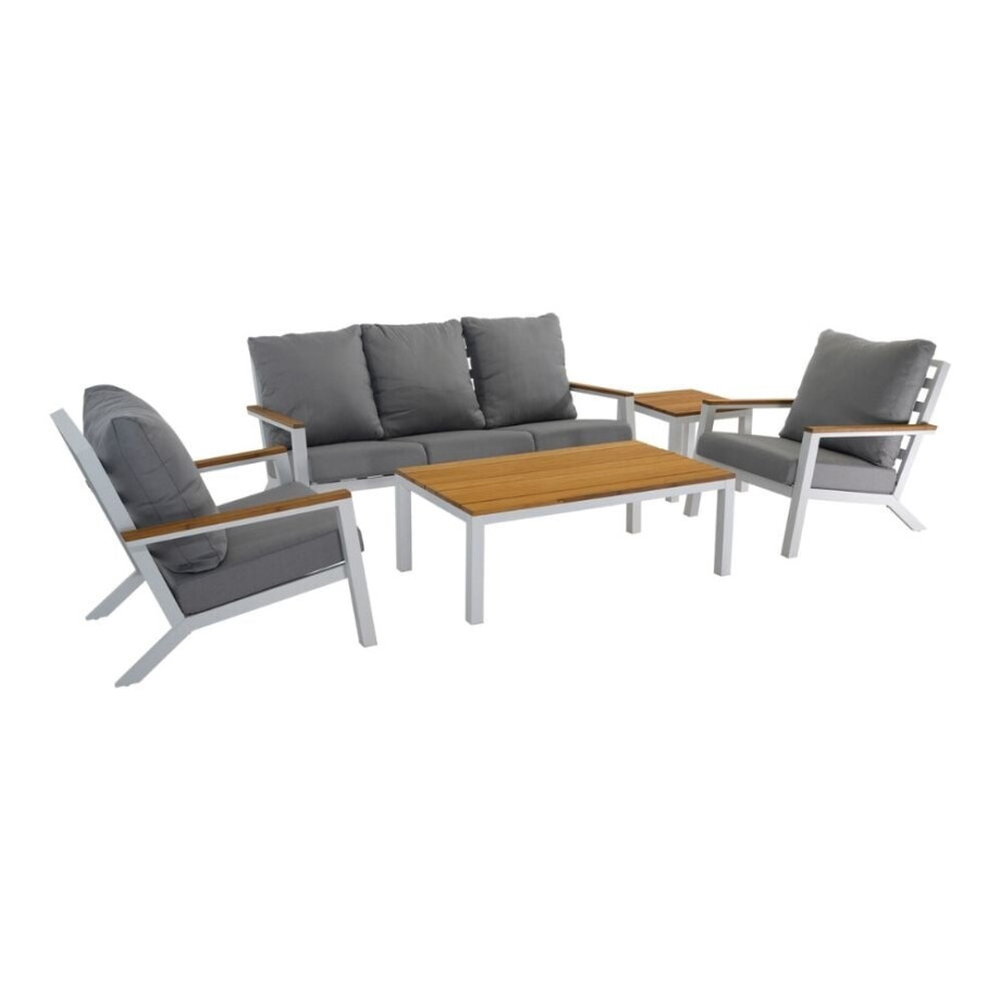 Donnan stoel-bank loungeset 5 personen | aluminium + bamboe | wit | 5-delig afbeelding 1