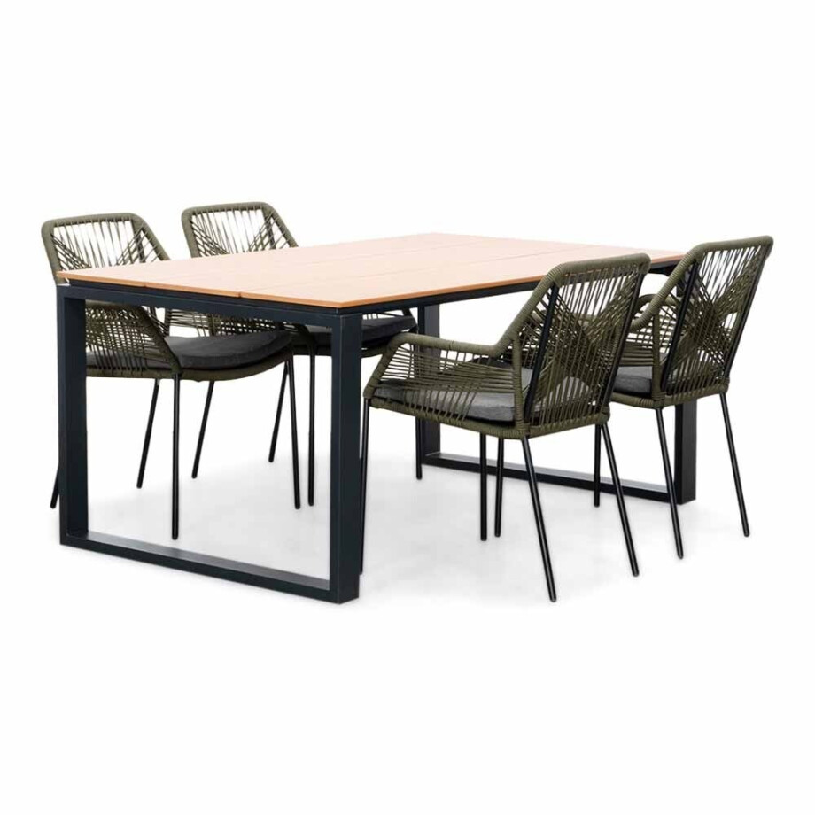 Helsinki Natural/Seville olijfgroen dining tuinset | 4 personen | polywood + touw | 160cm Helsinki Natural/Seville olijfgroen dining tuinset | 4 personen | polywood + touw | 160cm afbeelding 1