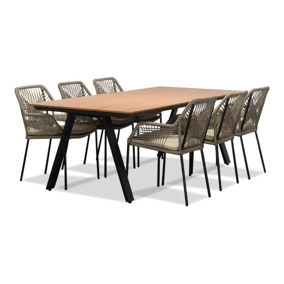 Oslo Natural/Seville zand dining tuinset | 6 personen | polywood + touw | 220cm afbeelding 1