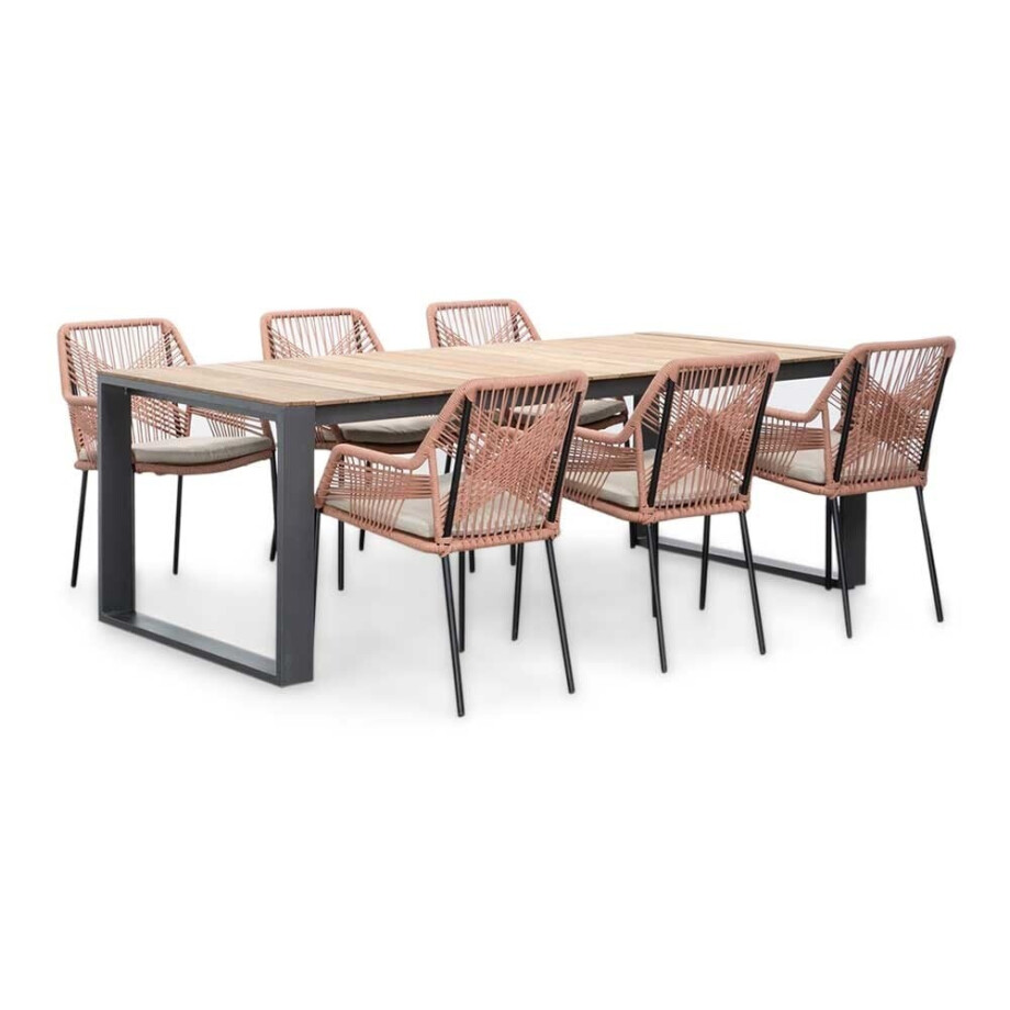 Atlanta/Seville terra dining tuinset | 6 personen | teakhout + touw | 218cm afbeelding 1