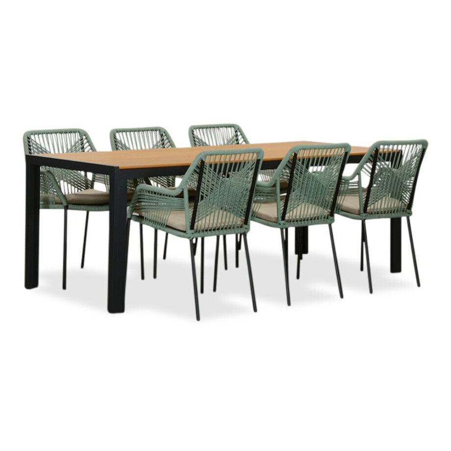Manchester Natural/Seville mint dining tuinset | 6 personen | polywood + touw | 205cm Manchester Natural/Seville mint dining tuinset | 6 personen | polywood + touw | 205cm afbeelding 1