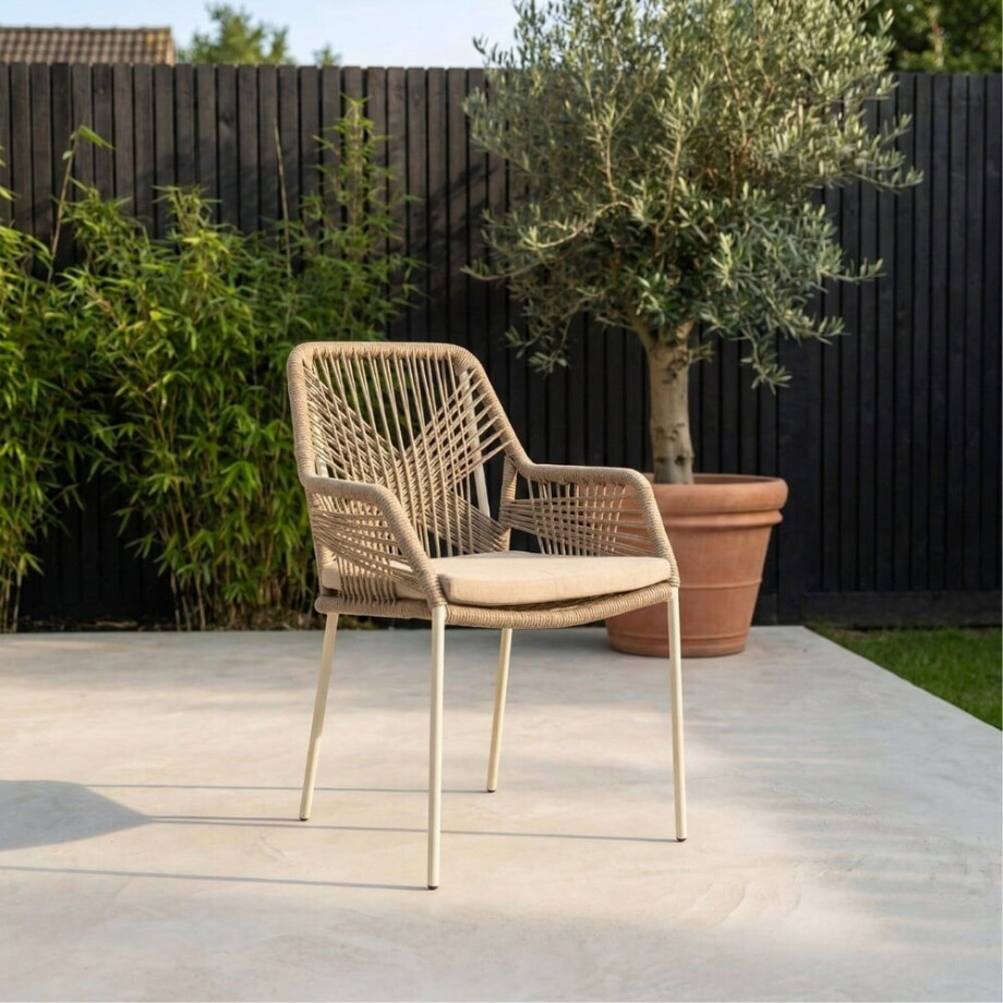 Manhattan beige/Seville beige dining tuinset | 6 personen | polywood + touw | 240cm afbeelding 1