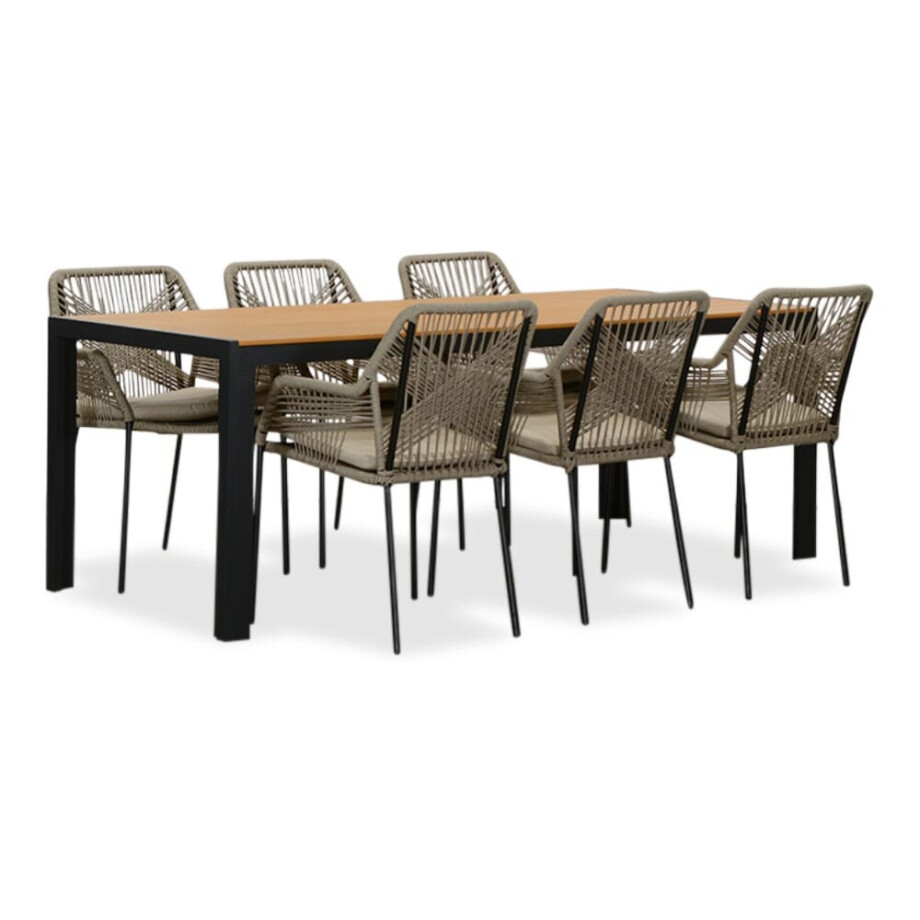 Manchester Natural/Seville zand dining tuinset | 6 personen | polywood + aluminium | 205cm Manchester Natural/Seville zand dining tuinset | 6 personen | polywood + aluminium | 205cm afbeelding 1