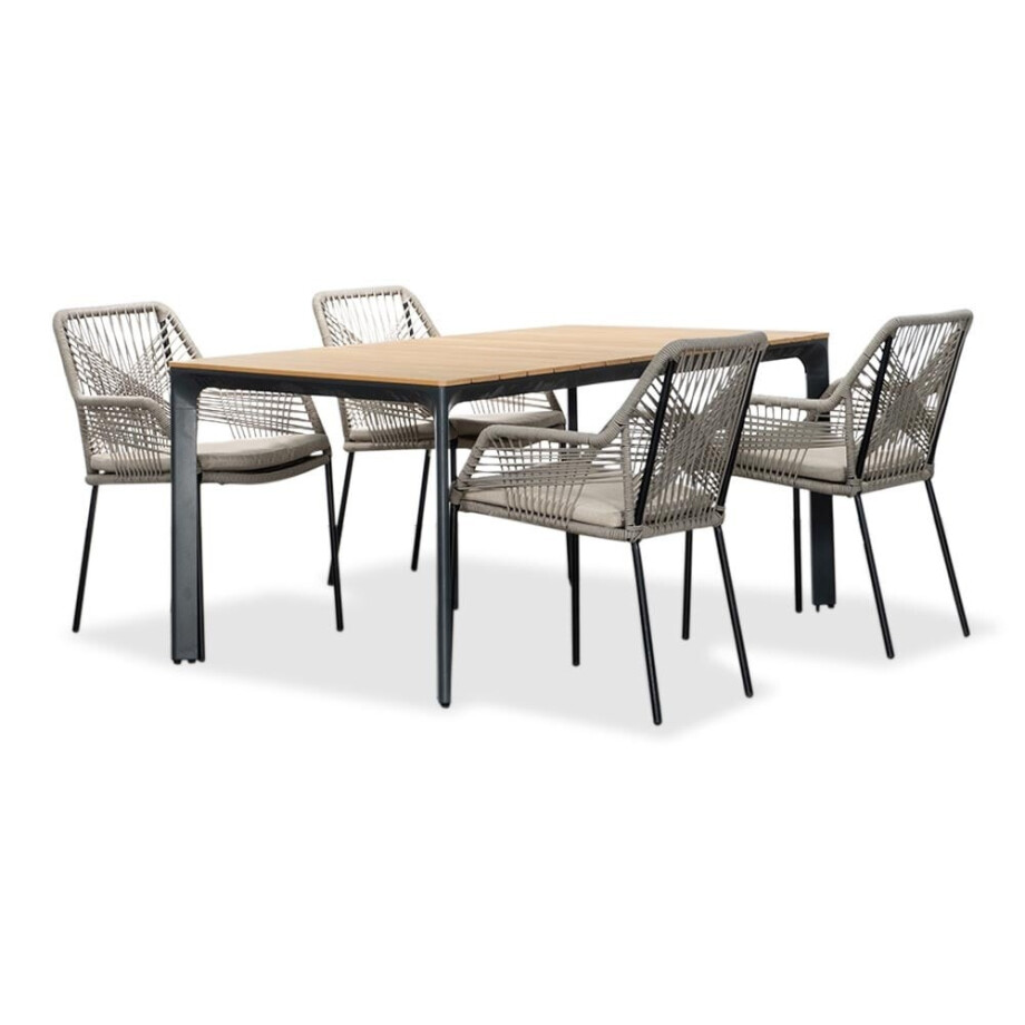 Arezzo/Seville zand dining tuinset | 4 personen | polywood + touw | 160cm afbeelding 1