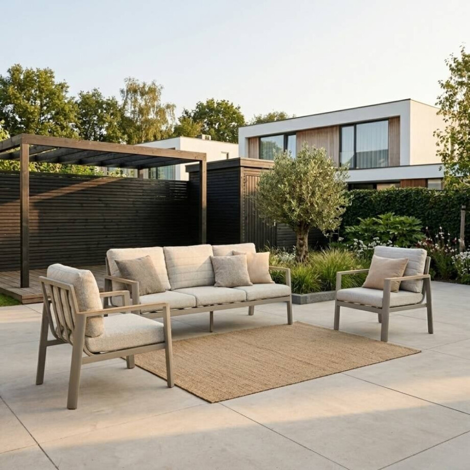 Tokyo stoel-bank loungeset 5 personen | aluminium + polywood | beige | 3-delig afbeelding 1