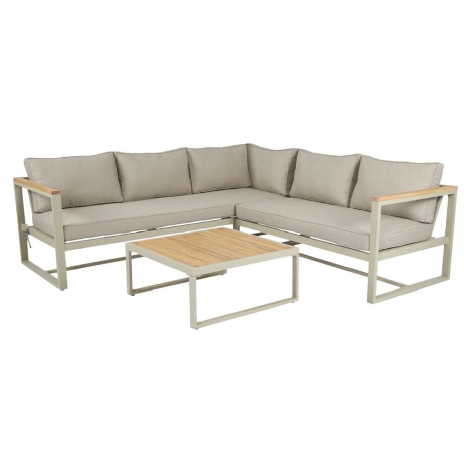 Milton hoek loungeset beige 5 personen | hardhout + staal | beige | 3-delig - 215x215cm afbeelding 1