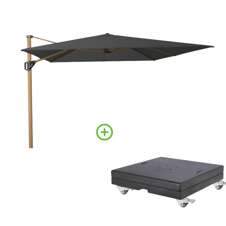 Challenger T² zweefparasol - premium doek | 400x300cm met Modena parasolvoet 150kg | Faded Black/Teak look afbeelding 