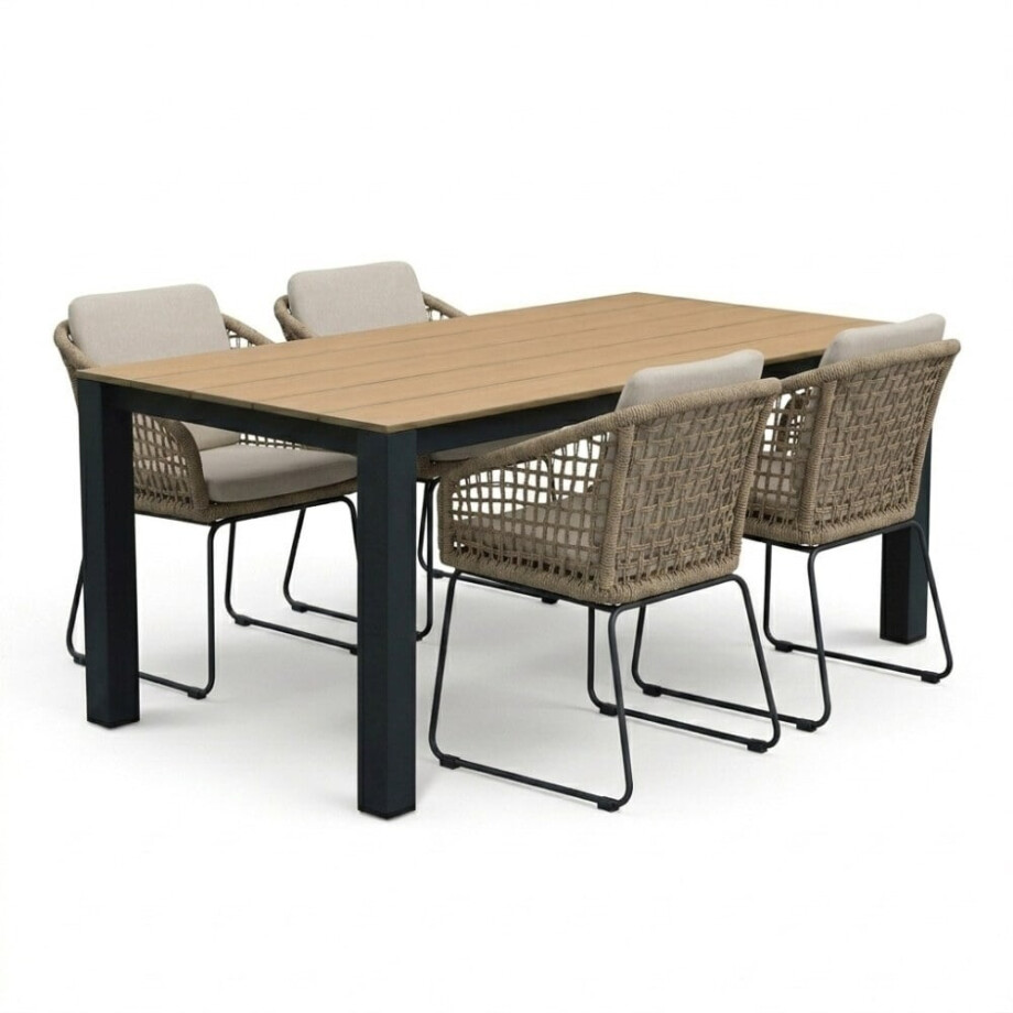 Manhattan antraciet/Tulum Sahara Dust dining tuinset | 4 personen | polywood + touw | 180cm afbeelding 1