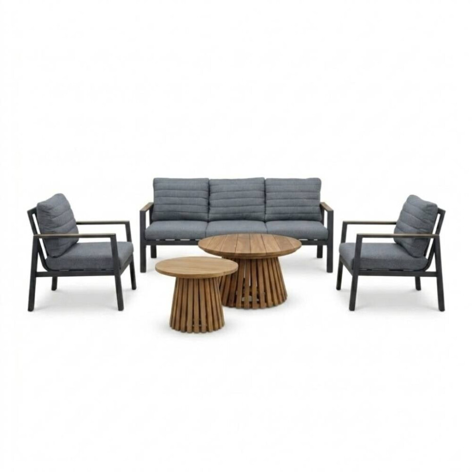 Tokyo/Palau stoel-bank loungeset 5 personen | aluminium + polywood | beige | 5-delig Tokyo/Palau stoel-bank loungeset 5 personen | aluminium + polywood | beige | 5-delig afbeelding