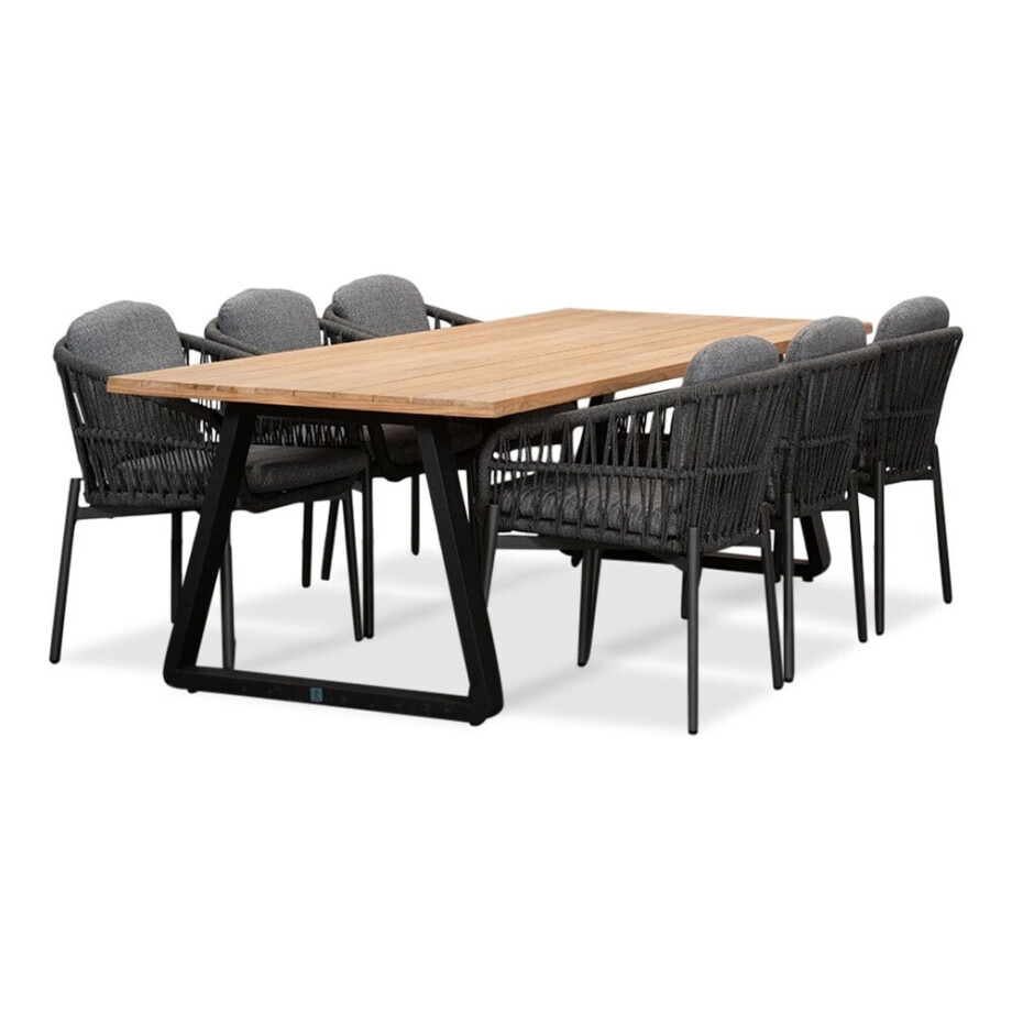 Elena/Rico charcoal dining tuinset | 6 personen | teakhout + aluminium | 240cm afbeelding 1