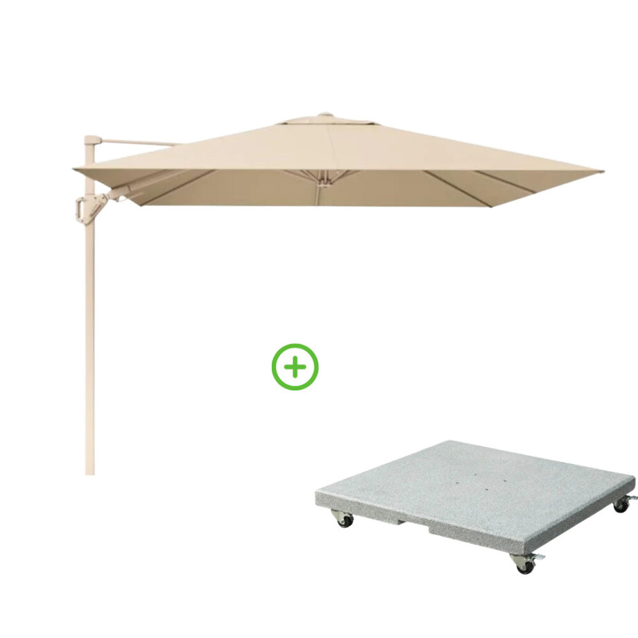 Challenger T² zweefparasol - premium doek | 300x300cm met Rocca parasolvoet 90kg | Champagne/Sandstone afbeelding 1