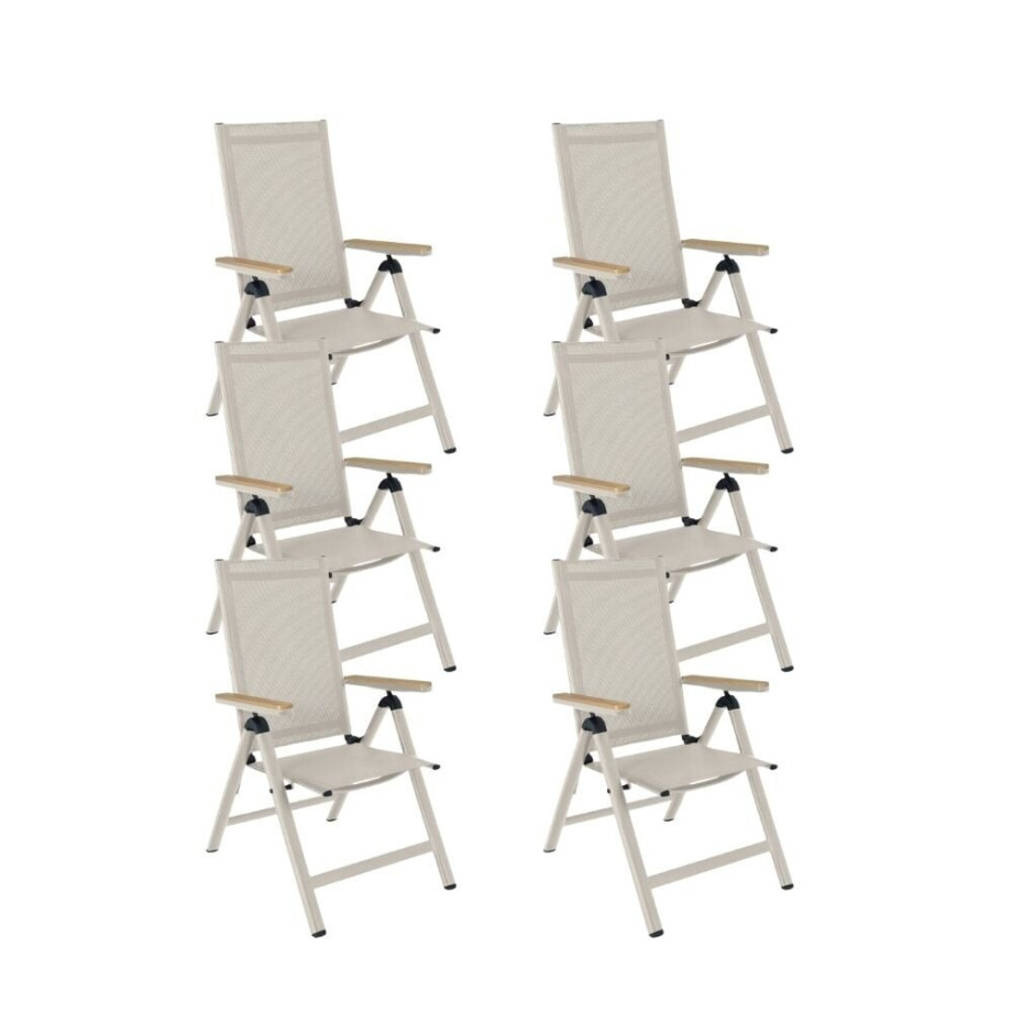 Norali dining tuinstoel verstelbaar set van 6 | textileen + aluminium | beige Norali dining tuinstoel verstelbaar set van 6 | textileen + aluminium | beige afbeelding 1
