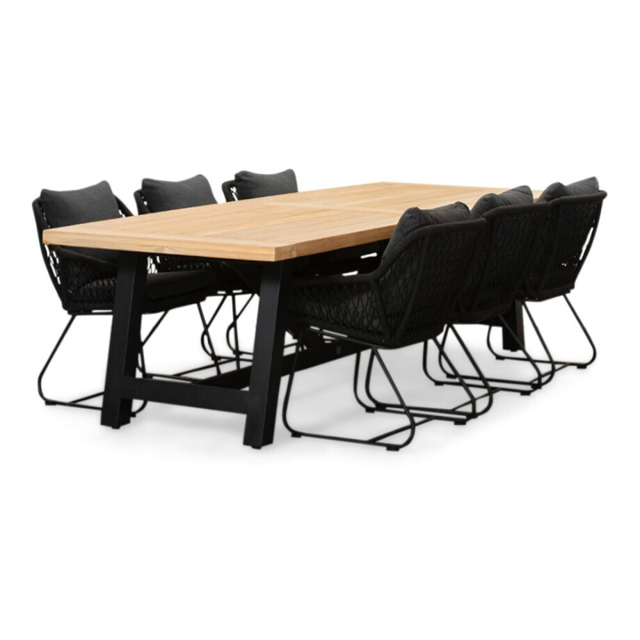 James/Portofino zwart dining tuinset | 6 personen | teakhout + touw | 260cm afbeelding 1