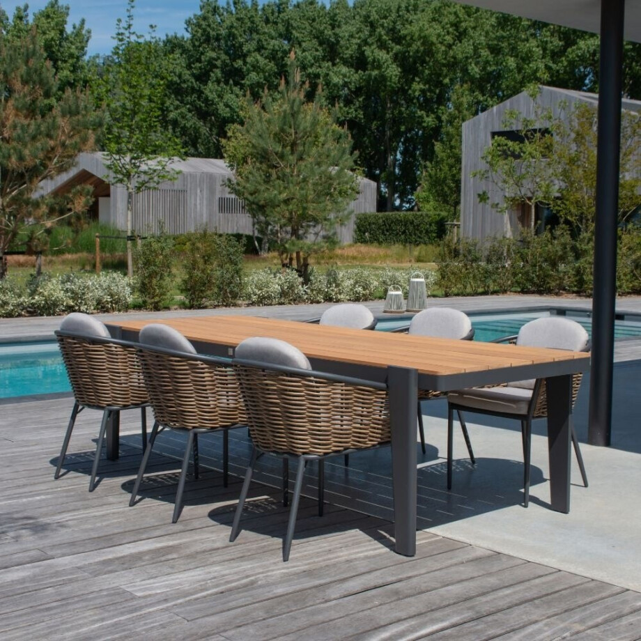 Vigo/Lucca dining tuinset | 6 personen | teakhout + wicker | 260cm afbeelding 