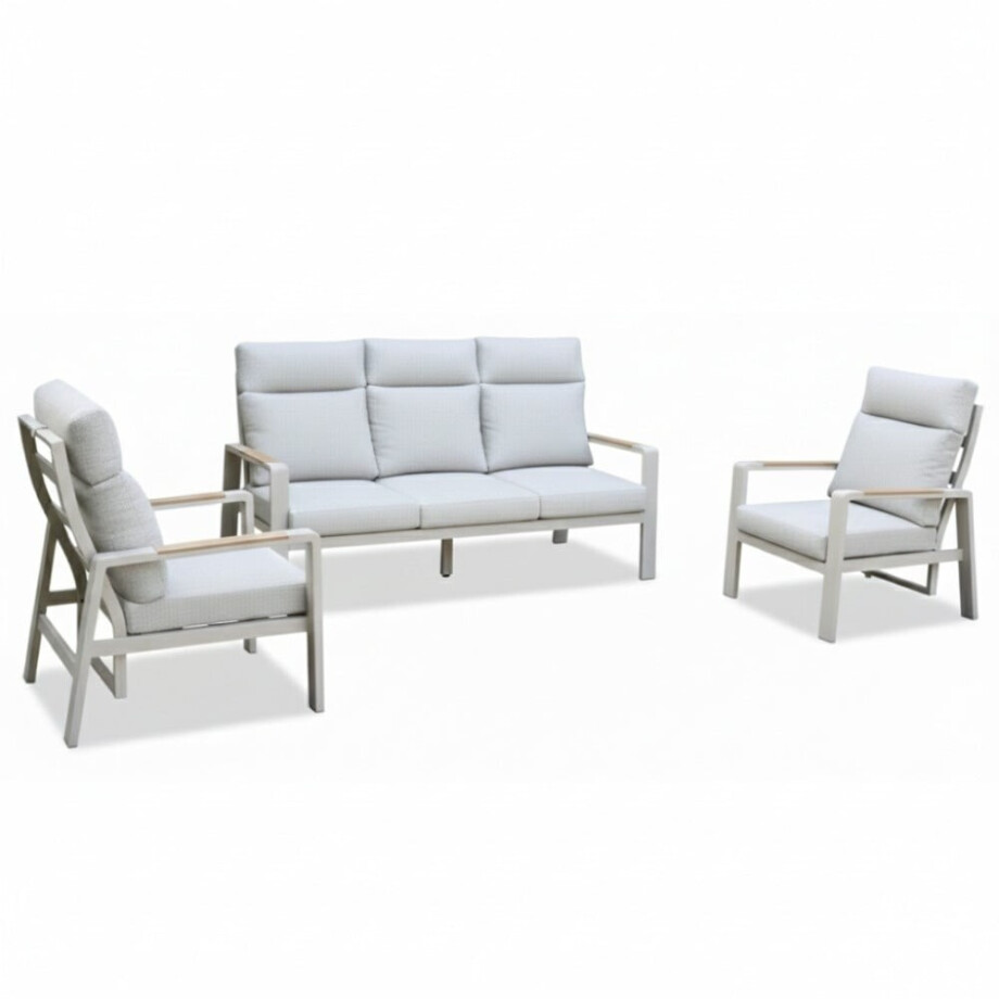 Manhattan stoel-bank loungeset - verstelbaar 5 personen | aluminium + polywood | beige | 3-delig afbeelding 1