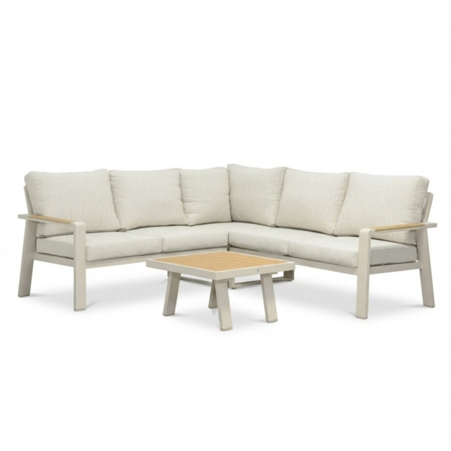 Lola hoek loungeset 5 personen incl. tafel | aluminium + polywood | beige | 4-delig - 220x220cm afbeelding 1