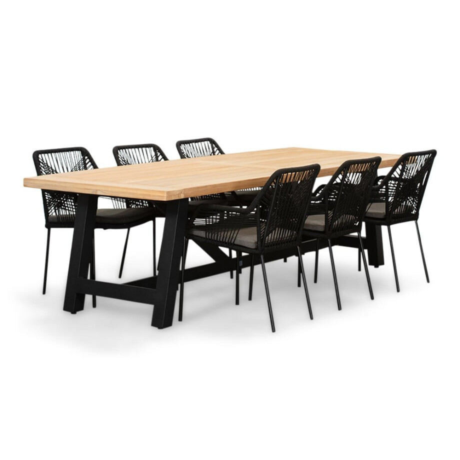 James/Seville zwart dining tuinset | 6 personen | teakhout + touw | 260cm afbeelding 1