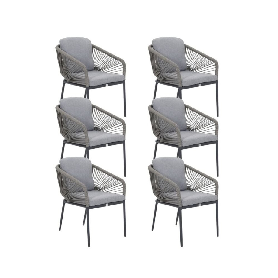 Savanna dining tuinstoel set van 6 | aluminium + touw | antraciet afbeelding 1