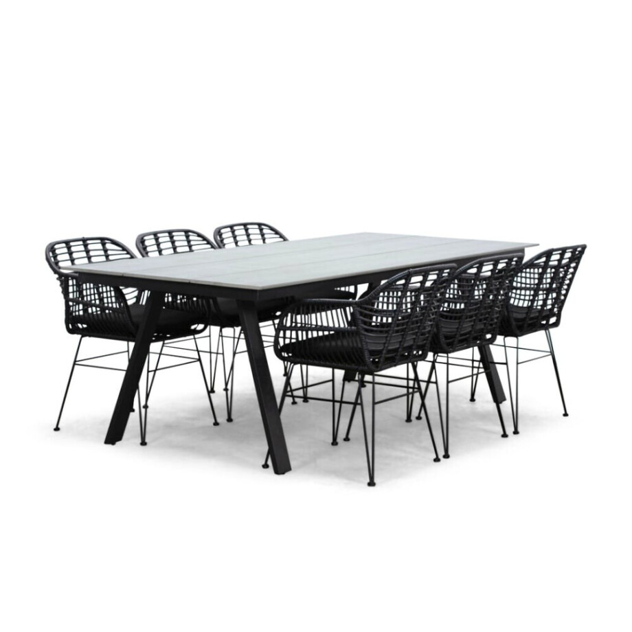 Oslo Grey/Napels dining tuinset | 6 personen | polywood + wicker | 220cm afbeelding 1