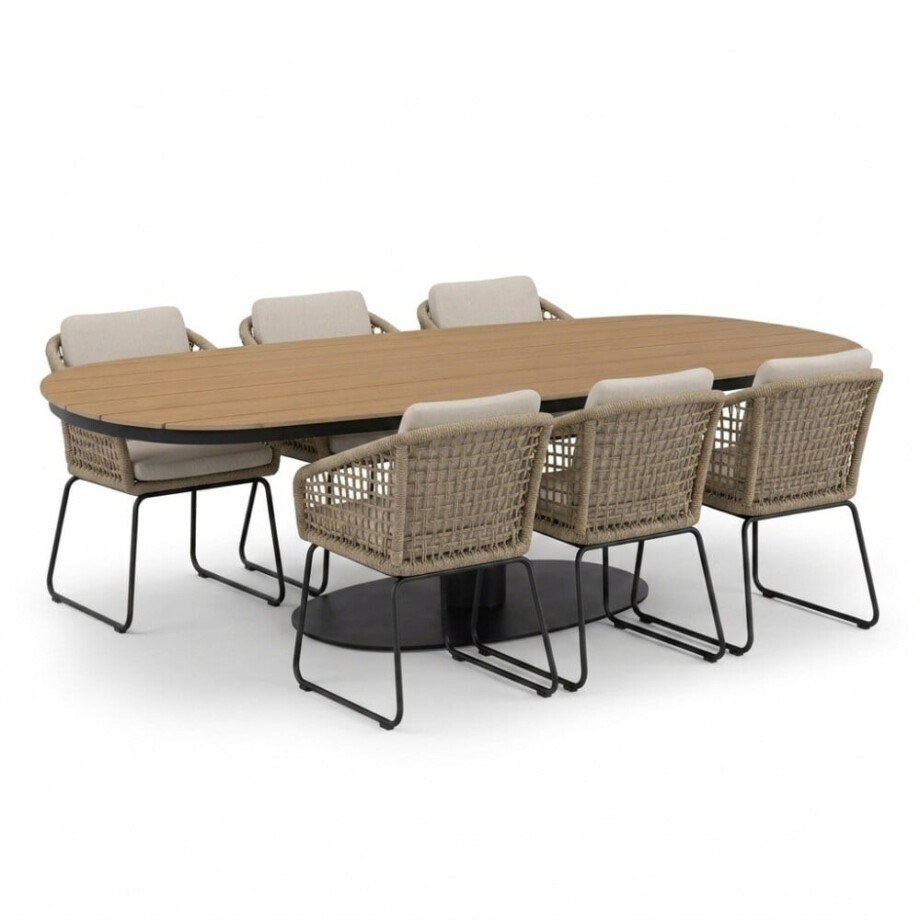 Panama antraciet/Tulum Sahara Dust dining tuinset | 6 personen | polywood + touw | 260cm afbeelding 1
