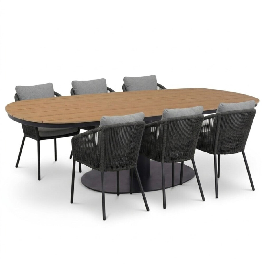 Panama antraciet/Lexis Stone Grey dining tuinset | 6 personen | polywood + touw | 260cm afbeelding 1