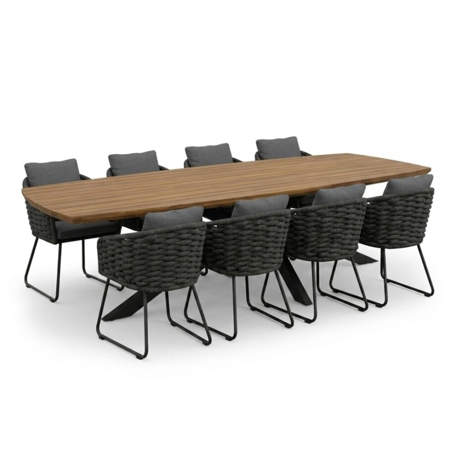 Salo/Flora Stone Grey dining tuinset | 8 personen | hardhout + touw | 280cm Deens afbeelding 1