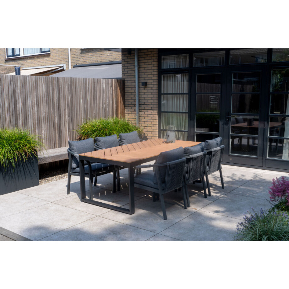 Kampa/Calgary antraciet dining tuinset | 6 personen | polywood + wicker | 210cm afbeelding 1