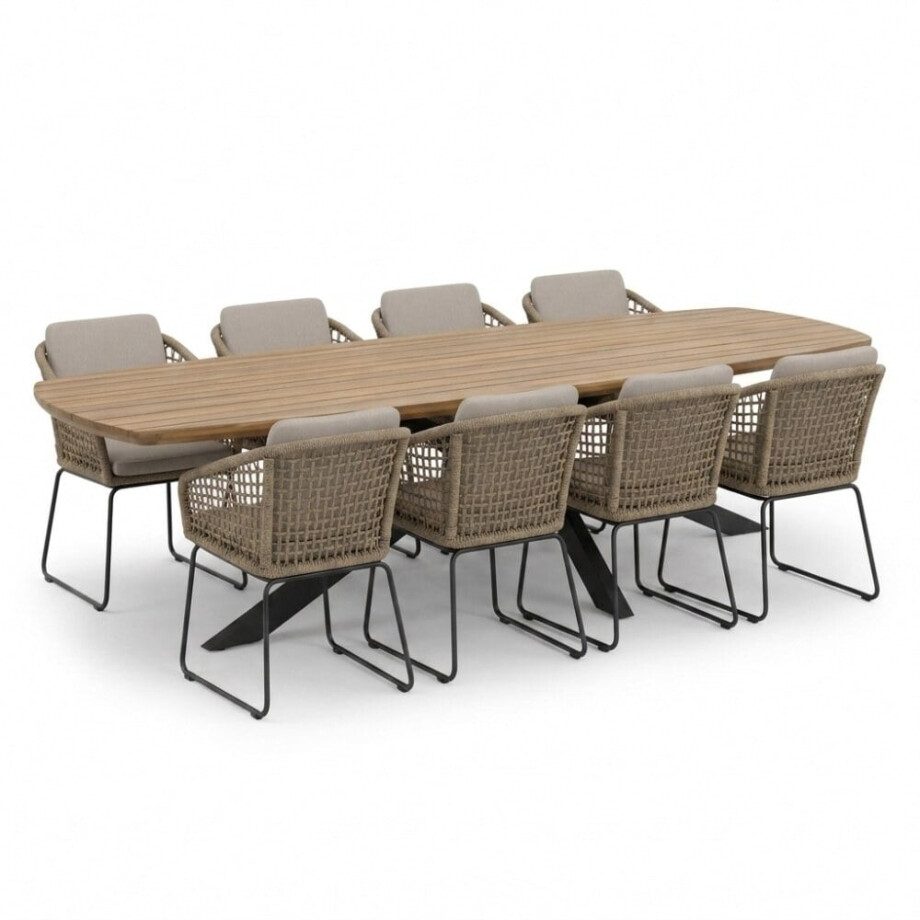 Salo/Tulum Sahara Dust dining tuinset | 8 personen | hardhout + touw | 280cm Deens Salo/Tulum Sahara Dust dining tuinset | 8 personen | hardhout + touw | 280cm Deens afbeelding 1