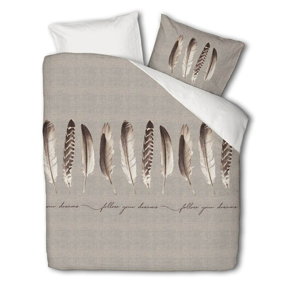 Dekbedovertrek Endless Feathers - Lits-Jumeaux (240x220 cm) - Beige Polyester-katoen - Dessin: Veren - Luna Bedding - Dekbed-Discounter.nl afbeelding 