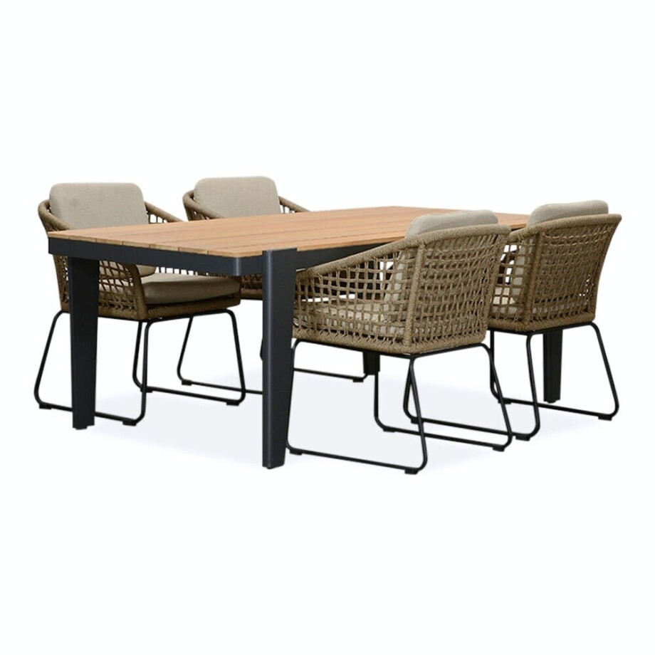 Vigo/Tulum Sahara Dust dining tuinset | 4 personen | teakhout + touw | 200cm afbeelding 1