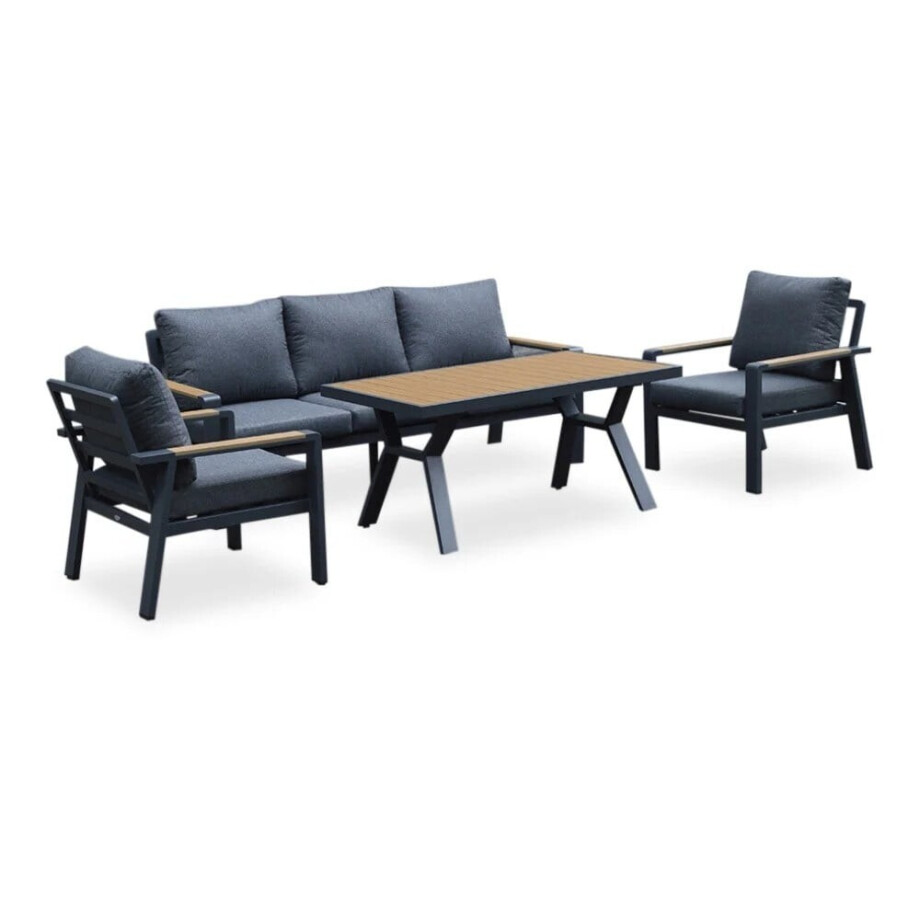 Lola dining stoel-bank loungeset 5 personen | aluminium + polywood | antraciet | 4-delig afbeelding 1
