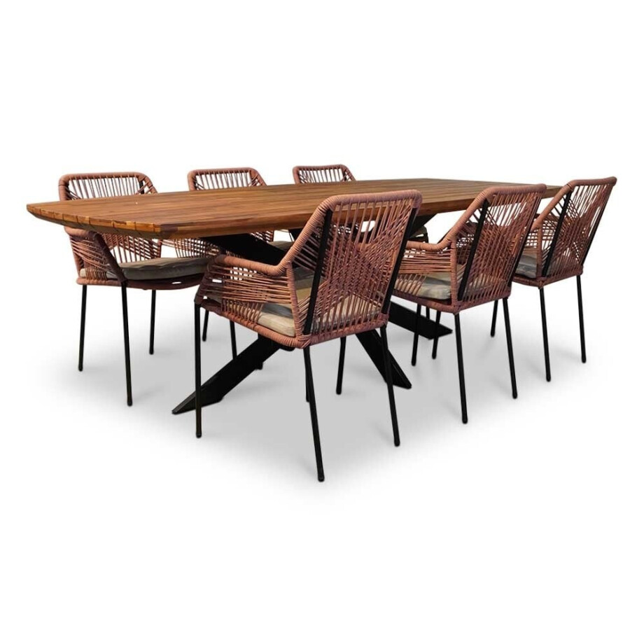 Salo/Seville terra dining tuinset | 6 personen | hardhout + touw | 240cm afbeelding 1